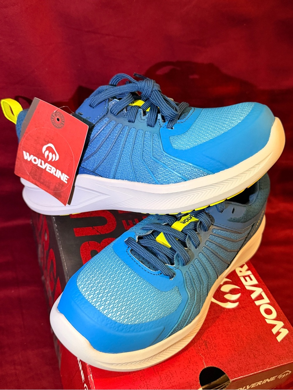Wolverine Men’s Blue Athletic Work Shoes with Yellow Accents